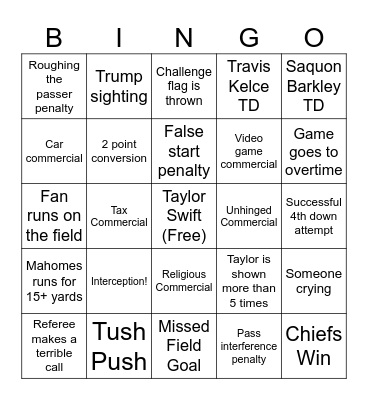 Super Bowl 2025 Bingo Card