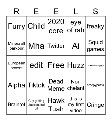 Ig reels Bingo Card