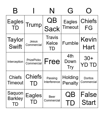 Super Bowl 2025 Bingo Card