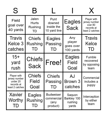 Superbowl LIX Bingo Card