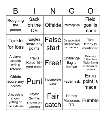 Super Bowl 2025 Bingo Card