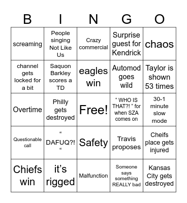 Weather Discord Super Bowl Bingo Card