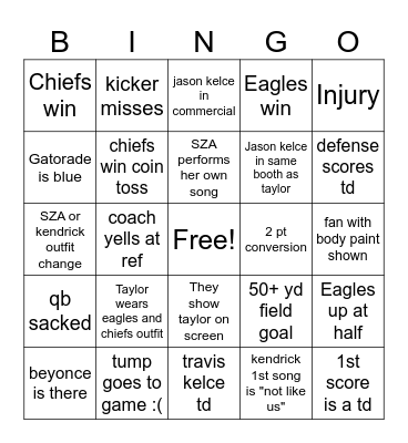 Super Bowl Bingo Card