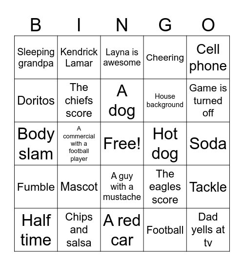 Super Bowl Bingo! Bingo Card