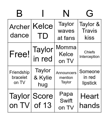 Taylor Bowl Bingo Card