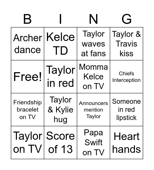 Taylor Bowl Bingo Card