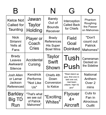 Super Bowl LIX Bingo Card