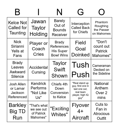 Super Bowl LIX Bingo Card