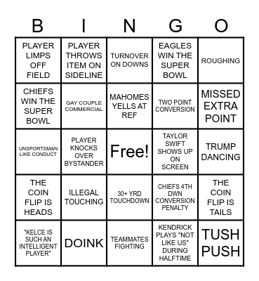 SUPER BOWL BINGO Card