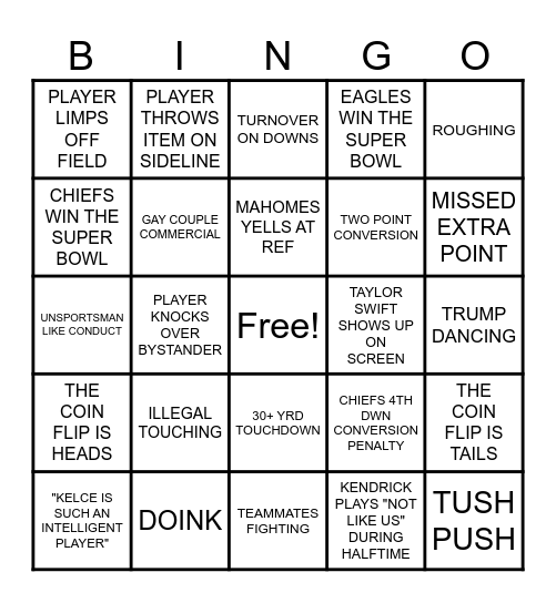 SUPER BOWL BINGO Card