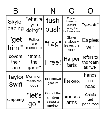 Superbowl 2025 Bingo Card