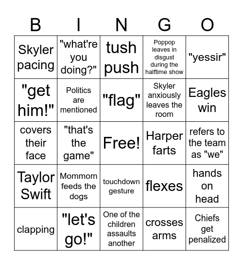Superbowl 2025 Bingo Card