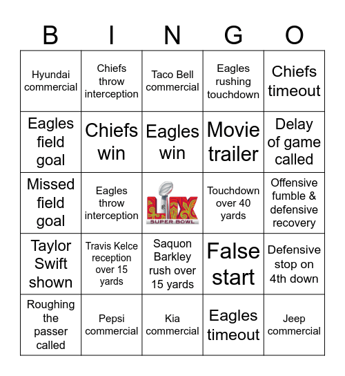 Super Bowl 2025 Bingo Card
