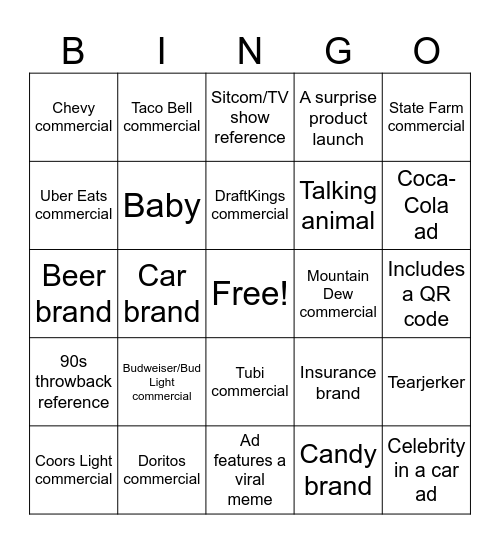 Super Bowl LIX Commercial Bingo Card