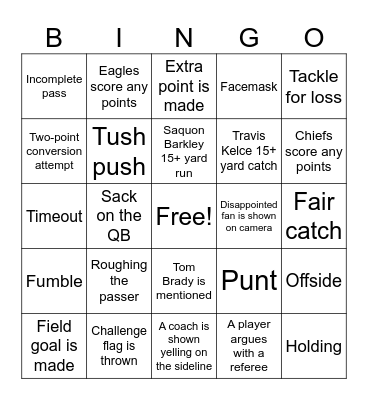 Super Bowl 2025 Bingo Card