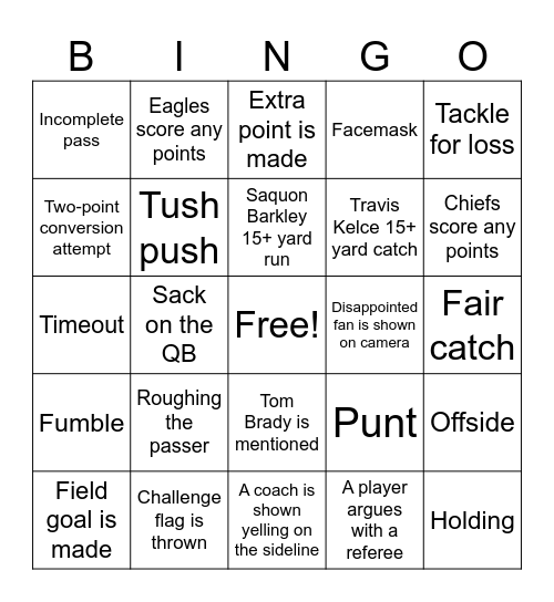Super Bowl 2025 Bingo Card