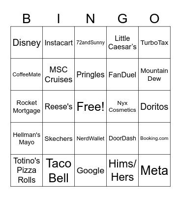 Super Bowl 2025 Commercials Bingo Card