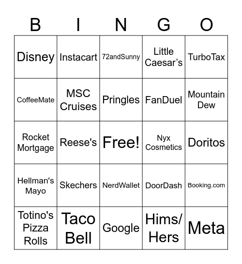 Super Bowl 2025 Commercials Bingo Card