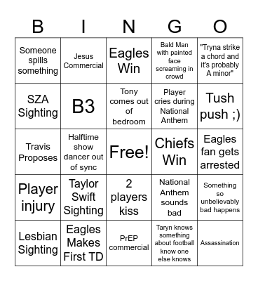 Football Game Bingo Card
