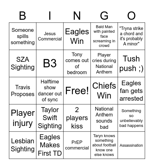 Football Game Bingo Card