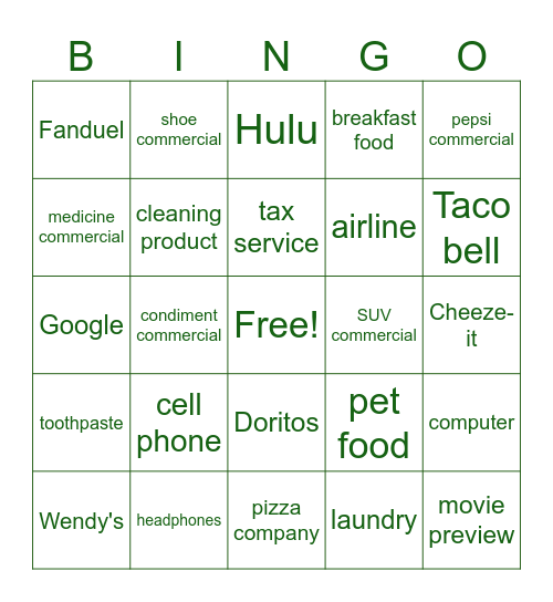 Commercial Bingo Card