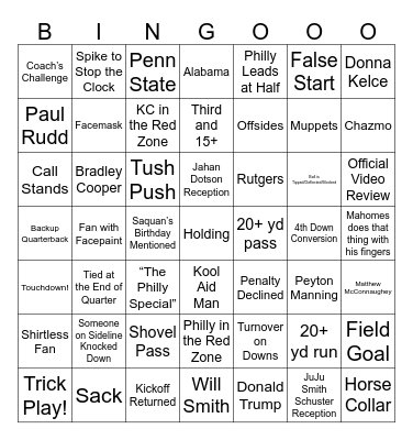 Super Bowl LIX Bingo Card