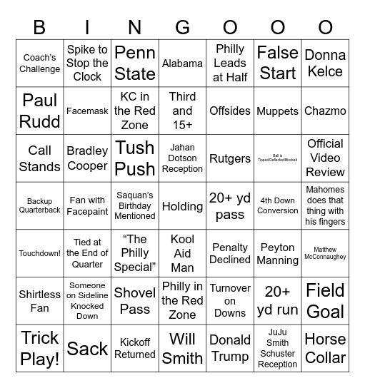 Super Bowl LIX Bingo Card