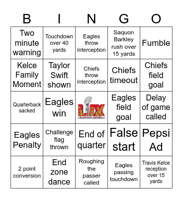 Super Bowl 2025 Bingo Card