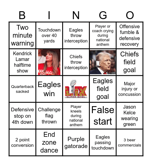 Super Bowl 2025 Bingo Card