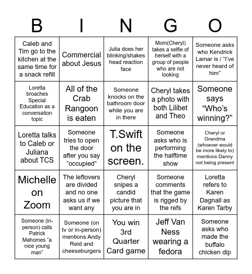 Van Ness - SuperBowl LIX BINGO Card