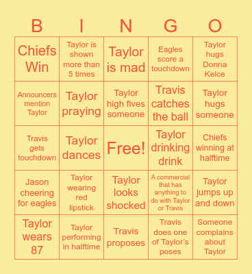 Superbowl Bingo Card