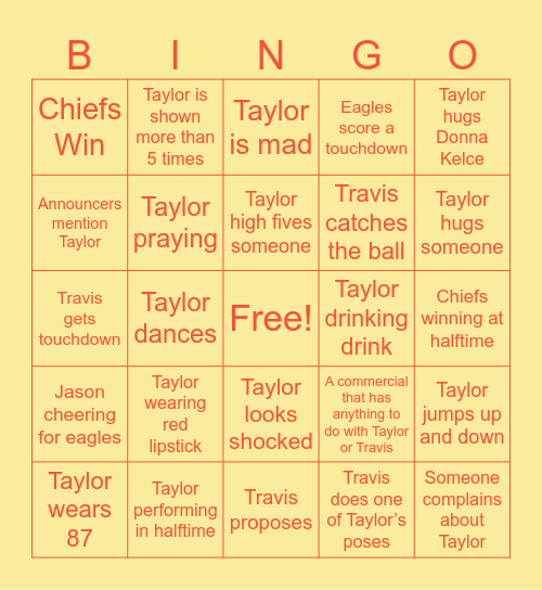 Superbowl Bingo Card