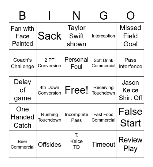 Super Bowl Bingo Card