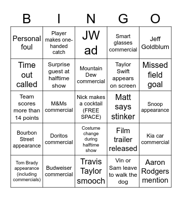 Superbowl 2025 Bingo Card