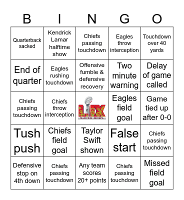 Super Bowl 2025 Bingo Card