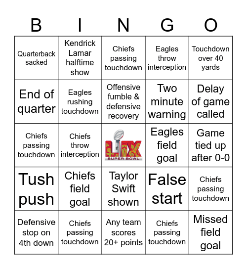 Super Bowl 2025 Bingo Card