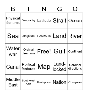 SWA Geography Bingo Card