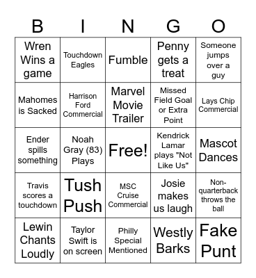 Super Bowl Bingo Card
