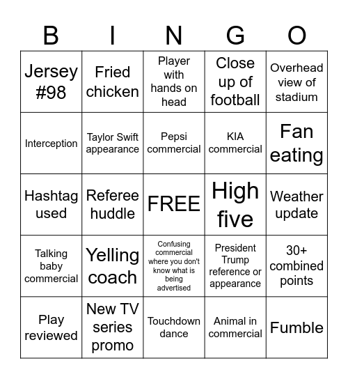 SUPER BOWL BINGO! Bingo Card