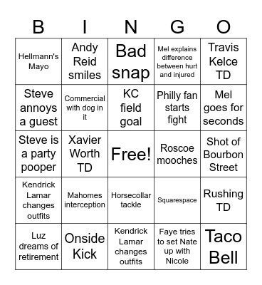 Super Bowl LIX Bingo Card