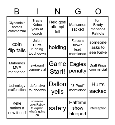 Super Bowl LIX Bingo Card