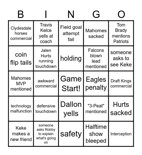 Super Bowl LIX Bingo Card