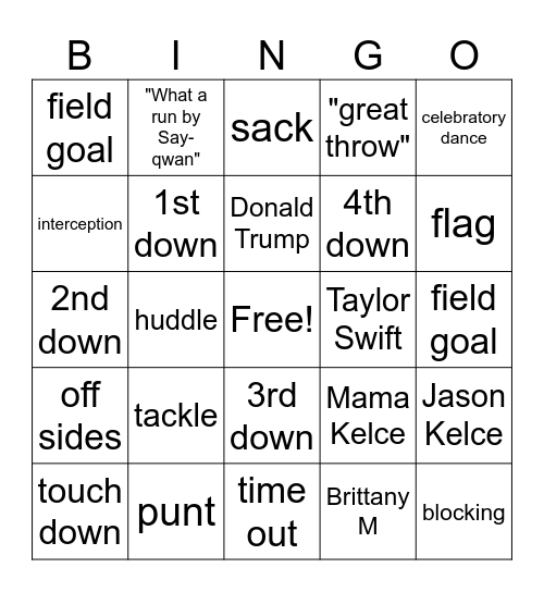 SUPERBOWL BINGO Card