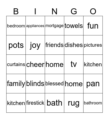 Housewarming  Bingo Card