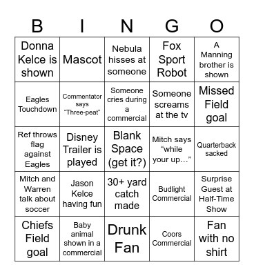 Super Bowl LIV Bingo Card