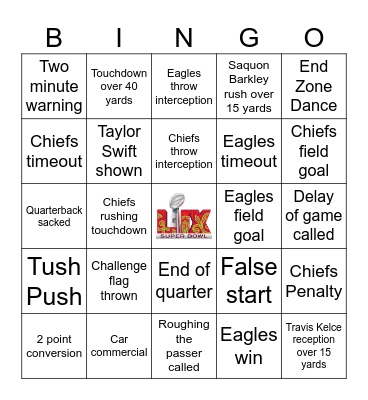 Super Bowl 2025 Bingo Card