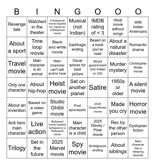 Movie Bingo Card