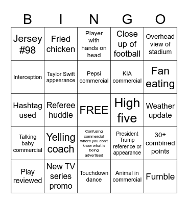 SUPER BOWL BINGO! Bingo Card
