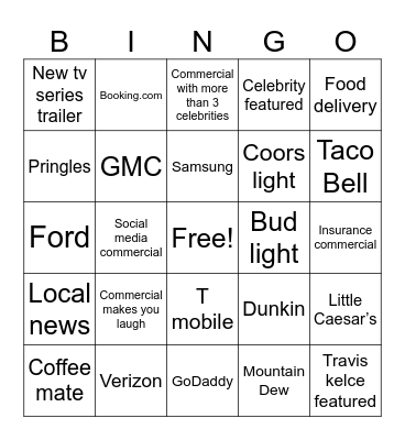 Commercials Bingo Card