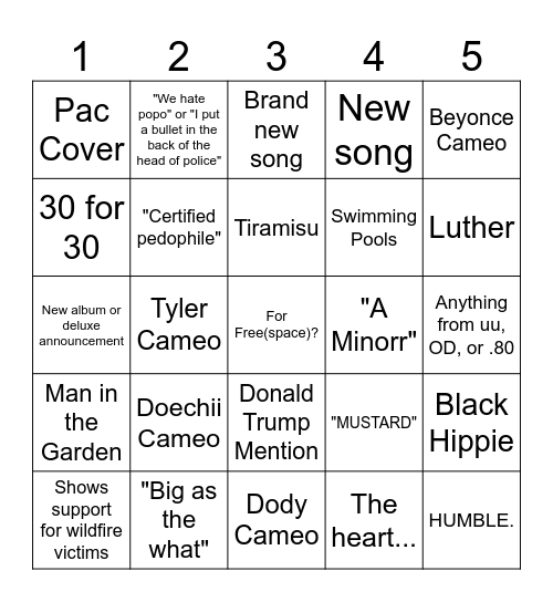 Halftime Bingo Card